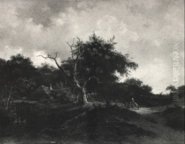 Wooded Summer Landscape With Peasants Resting Along A Track - view 1