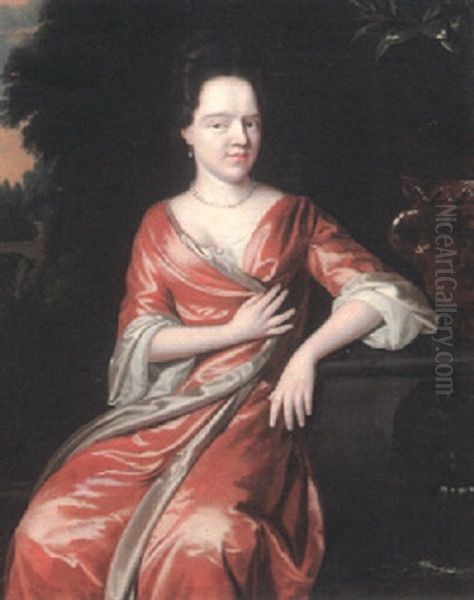 Portrait Of A Lady Seated Near A Fountain In An Ornamental Garden - view 1