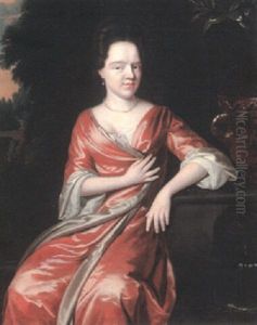Portrait Of A Lady Seated Near A Fountain In An Ornamental Garden