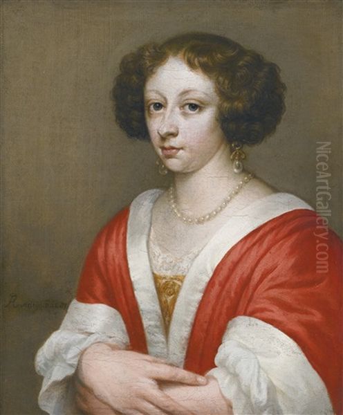 Portrait Of A Lady, Half-length, Wearing Pearl Jewellery - view 1