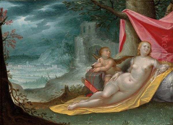Venus Und Amor In Einer Weiten Landschaft Vor Einer Stadt - view 1