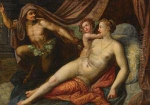 Venus And Cupid Together With A Satyr by Dirk de Quade van Ravesteyn