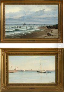 Along The Coast Andseascape With Sailing Ships by Louise Bonfils