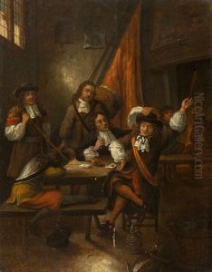 Soldatenstube Mit Kartenspielern by Hubert van Ravesteyn