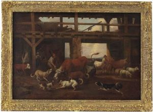 Aufgebrachte Hundemeute Im Stall by Hubert van Ravesteyn