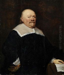 Portrait Of A Gentleman, Three-quarter-length, In Black Costume With His Hand Resting On A Table