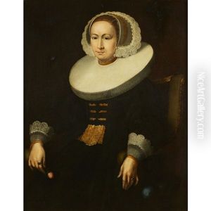 Portrait Of A Lady With White Ruff And Cap, Holding A Flower by Jan Anthonisz Van Ravesteyn