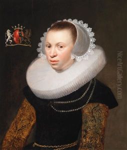 Portrait Of Catharina Van Beverwijck (1613-1691), Her Coat-of-arms At Upper Left by Jan Anthonisz Van Ravesteyn