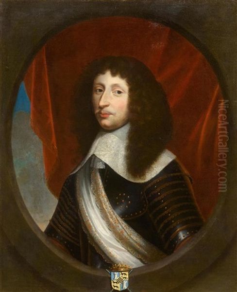 Portrait Of A Man In Armour, Oval Trompe-l'oeil Fragment With Coat Of Arms - view 1
