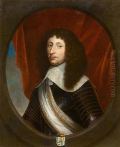 Portrait Of A Man In Armour, Oval Trompe-l'oeil Fragment With Coat Of Arms by Jan Anthonisz Van Ravesteyn