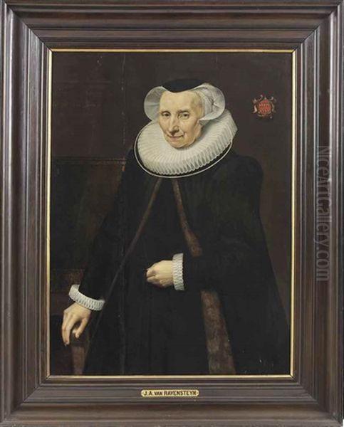 Portrait Of Vincentia Van Der Does (1543-1628), Three-quarter-length, In A Black Gown With A Fur-lined Tabbaard, Lace Ruff And Cap - view 1