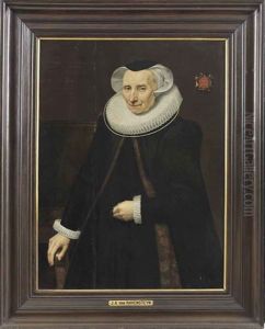 Portrait Of Vincentia Van Der Does (1543-1628), Three-quarter-length, In A Black Gown With A Fur-lined Tabbaard, Lace Ruff And Cap by Jan Anthonisz Van Ravesteyn