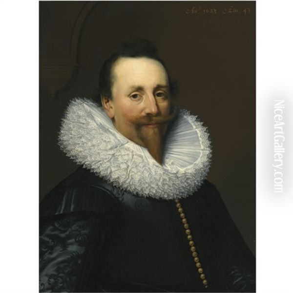 Portrait Of A Gentleman, Head And Shoulders, Wearing A Black Shirt And White Ruff - view 1