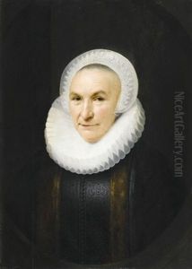 Portrait Of A Lady, Half Length, Wearing A Black Dress Fringed With Fur, A Ruff And An Elaborate Lace Headdress