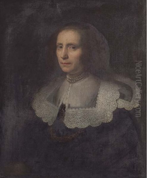 Portrait Of A Lady In A Black Dress And Lace Collar - view 1