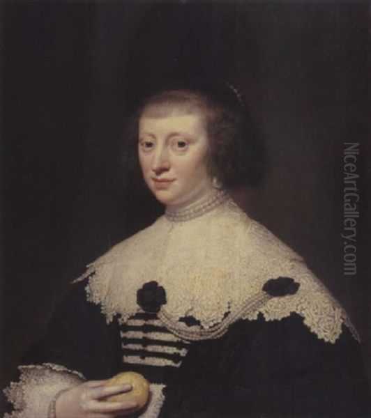 Portrait Of A Lady, In A Black Dress With Lace Collar - view 1