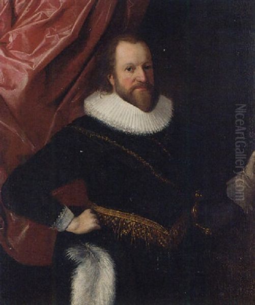 Portrait Of An Officer Wearing A Gold Embroidered Sash And Holding A Halberd - view 1