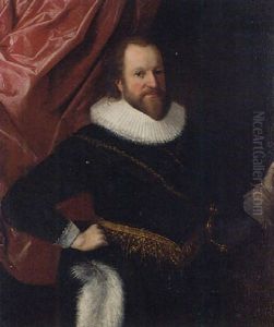 Portrait Of An Officer Wearing A Gold Embroidered Sash And Holding A Halberd by Jan Anthonisz Van Ravesteyn