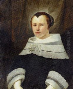 Portrait Of A Lady, In Black Costume And White Collar And Cuffs