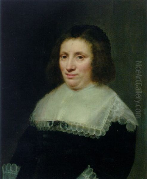 Portrait Of A Lady (maria Reigersbergen?) In A Black Dress With A Lawn Collar And Cuffs - view 1