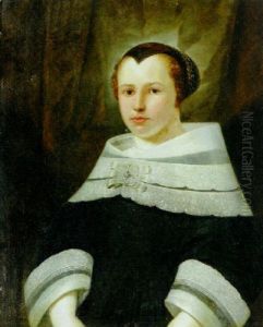 Portrait Of A Lady In Black Costume And White Collar And Cuffs