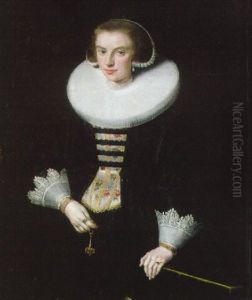 Portrait Of A Lady, Three-quarter-length, In A Black Dress With Lace Cuffs And A Ruff, Holding A Fan