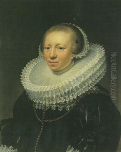 Portrait Of A Lady, Wearing A Black Dress And Broad White Lace Ruff - view 1