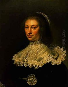 Portrait Of A Lady Wearing A Black Dres With A White Lace Collar by Jan Anthonisz Van Ravesteyn
