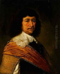Portrait Of A Burgher Wearing An Orange Sash Of Office Over A Doublet With Gold Braided Sleeves