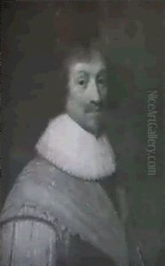 Portrait Of A Gentleman, Half Length, Wearing A Grey Costumewith A Ruff, And A Pink Sash