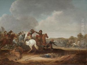 A Cavalry Skirmish With A Castle On A Plain Beyond (+ A Cavalry Skirmish In A Dune Landscape; Pair)