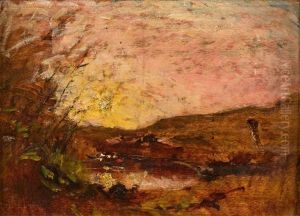 Paysage D'automne Au Soleil Couchant by Auguste Francois Ravier