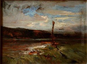 Effet De Lumiere, Arbre En Bord De Mare by Auguste Francois Ravier