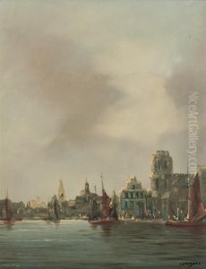 View Of Amsterdam by Berend Adrianus Bongers