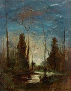 Crepuscule Sur Un Etang Pres De Vezeronce by Auguste Francois Ravier