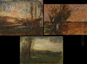 Clearing With Storm Lifting (+ 2 Others, Oil On Board Laid On Board; 3 Works)
