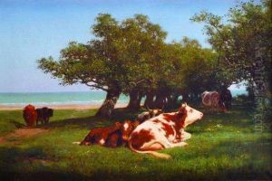 Le Repos Du Troupeau Pres De La Cote Normande by Auguste Bonheur