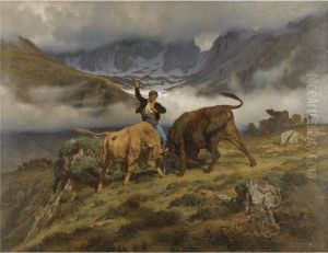 Le Combat, Souvenir Des Pyrenees by Auguste Bonheur