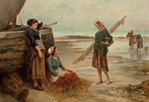 Fisherwomen Along The Shore by Ferdinand Bonheur