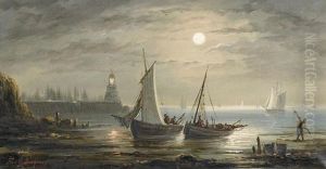 Abendliche Kustenpartie Mit Hafen Und Schiffen. by Ferdinand Bonheur