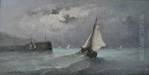 Fischer Beim Einholen Der Netze by Ferdinand Bonheur