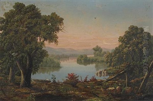 A River Landscape With A Skiff In The Foreground - view 1