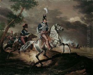 Reiterbild Aus Dem Russischen Feldzug. Offizier In Husarenuniform.