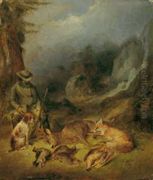 Ein Rastender Jager Mit Erlegter Jagdbeute - view 1