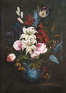 Still Life Of Lilies, Roses And Tulips