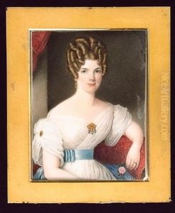Mr. George Pitt Smith Wearing Dark Blue Coat, Dark Green Cloak Over His Left Shoulder (+ Mrs. George Pitt Smith Wearing White Dress With Pale Blue Satin Waistband And Gold Brooches; Pair)