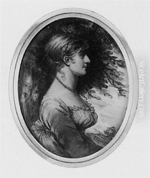 A Lady In High-waisted Dress With Frilled Neckline And Tied Waistband, A String Of Pearls At Her Neck - view 1
