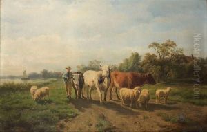 Paysan Menant Des Moutons Et Des Boeufs by Rosa Bonheur