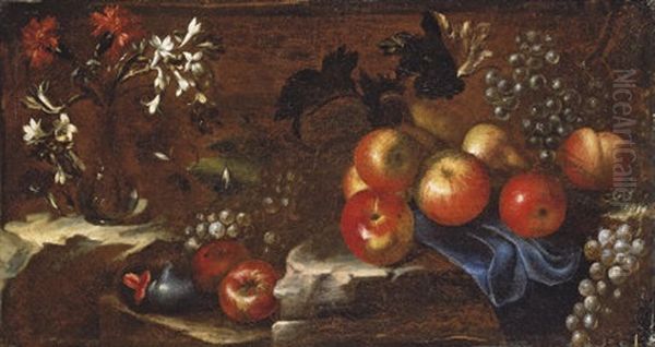Nature Morte Aux Pommes, Raisins Et Fleurs - view 1