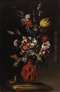 Flowers In A Delft Vase (set Of 4) by Tommaso Realfonso